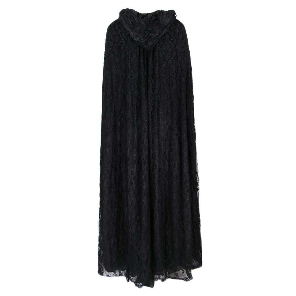 Gothic Vinatge Black Lace Witch Cape Cloak Hooded Fancy Dress Party Costume