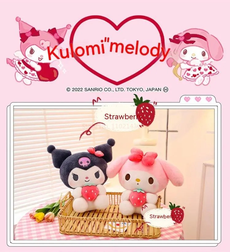 Gấu bông Melody ôm dâu đáng yêu - Size 22cm - Quà tặng gấu bông Kuromi mềm mại cao cấp - Gối ôm cho bé