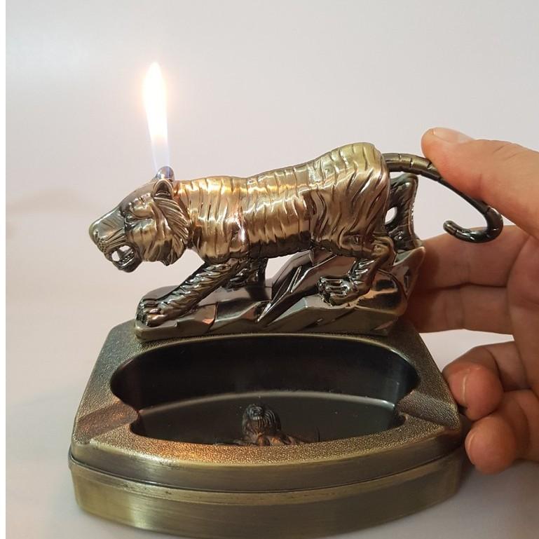 Gạt tàn bật lửa 2in1 hình CON HỔ kim loại, nạp gas sử dụng lâu dài.