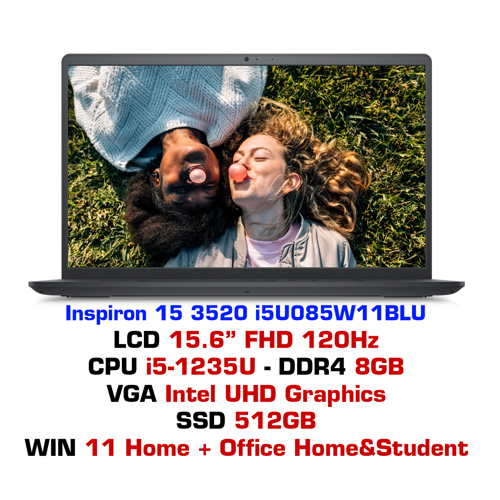 Laptop Dell Inspiron 15 3520 N3520-i5U085W11BLU DDR4 2666MHz / 512GB M.2 PCIe NVMe SSD / 15.6'' FHD 120Hz 250nits / Intel UHD Graphics / BT 5.2 / Wifi 802.11ax/ WIN11 + Office ) - Hàng Chính Hãng