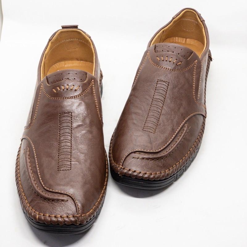Giầy lười nam màu nâu siêu mềm Tomshoes, cam kết da thật 100%