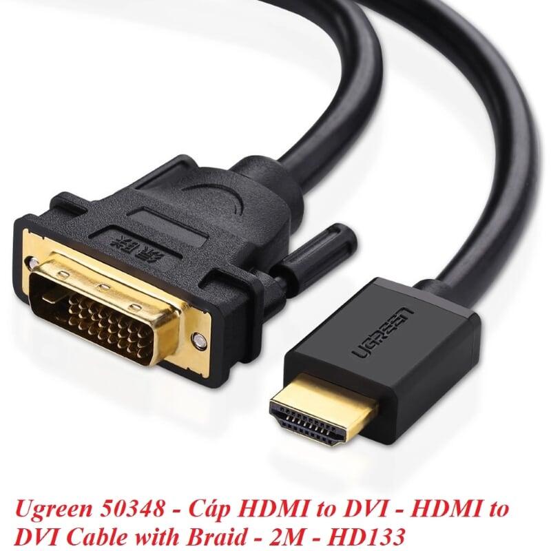 Ugreen UG50348HD133TK 2M màu Đen Cáp chuyển đổi HDMI sang DVI 24 + 1 thuần đồng - HÀNG CHÍNH HÃNG