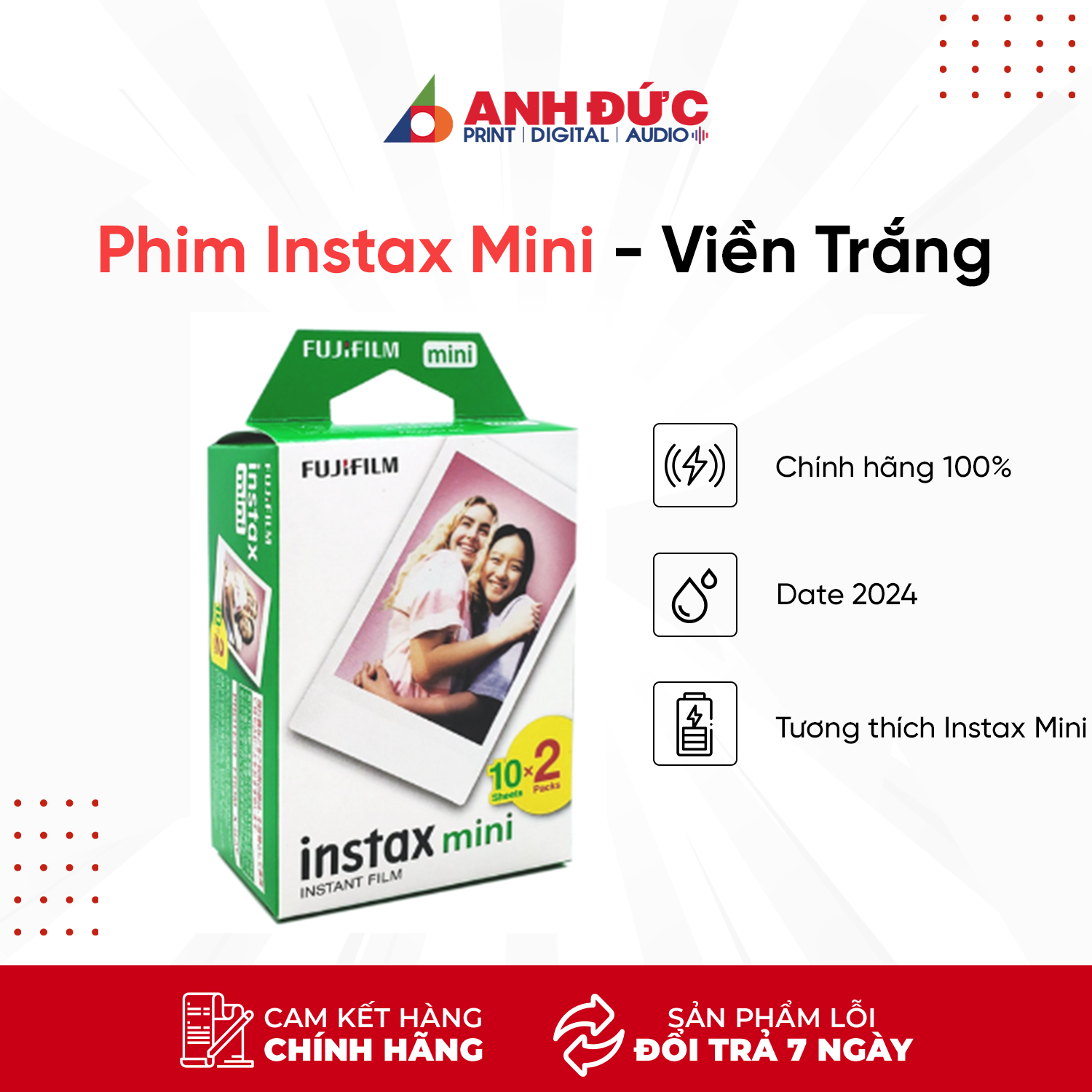 Hình ảnh Phim Instax Mini Dành Cho Máy Ảnh Mini 8, 9, 11, 40, 70, 90, Mini Link, Mini Liplay (Trắng) - Hàng Chính Hãng