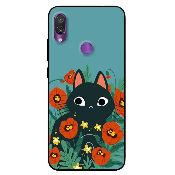 Ốp lưng dành cho Xiaomi Redmi Note 7 - Mèo Đen Hoa Đỏ