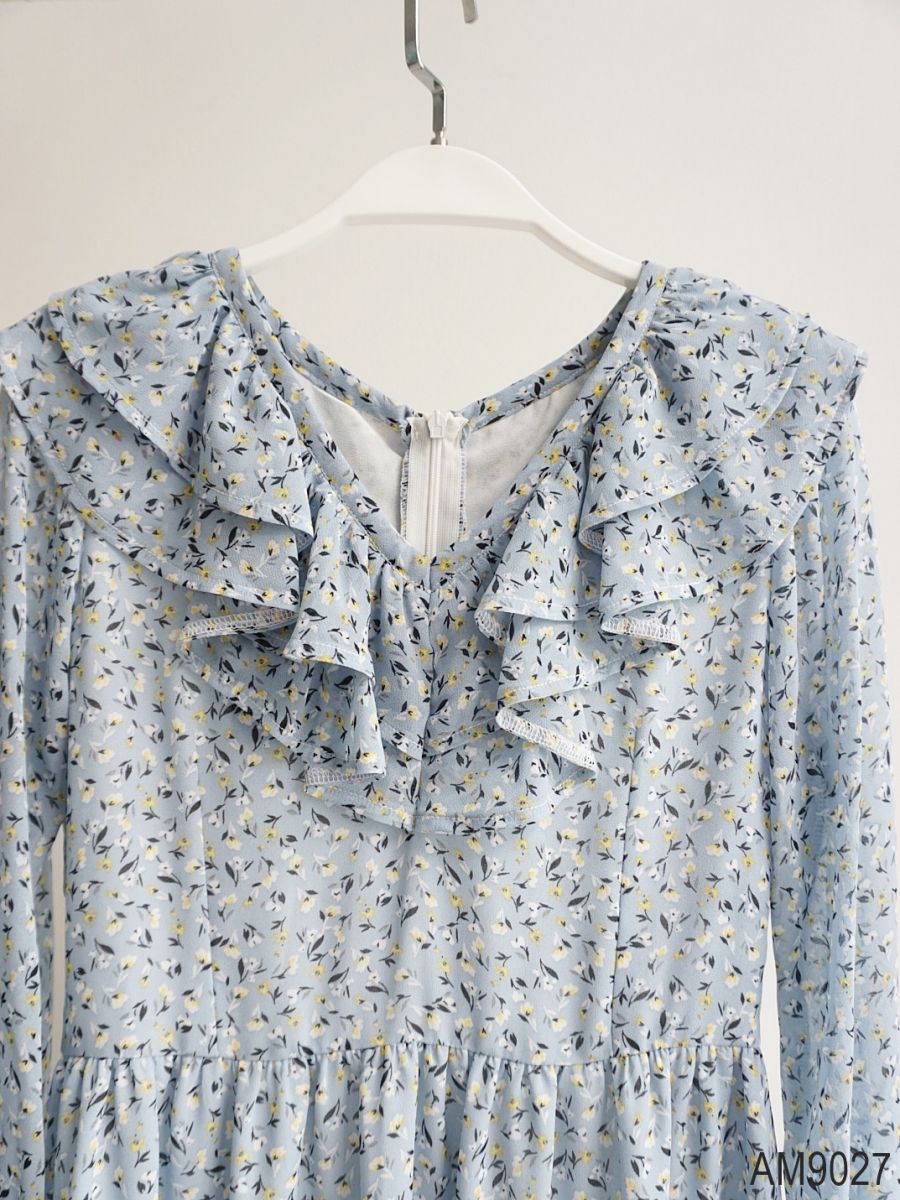 Đầm xòe midi Nữ hoa nhí tay dài OvanMade AM9027