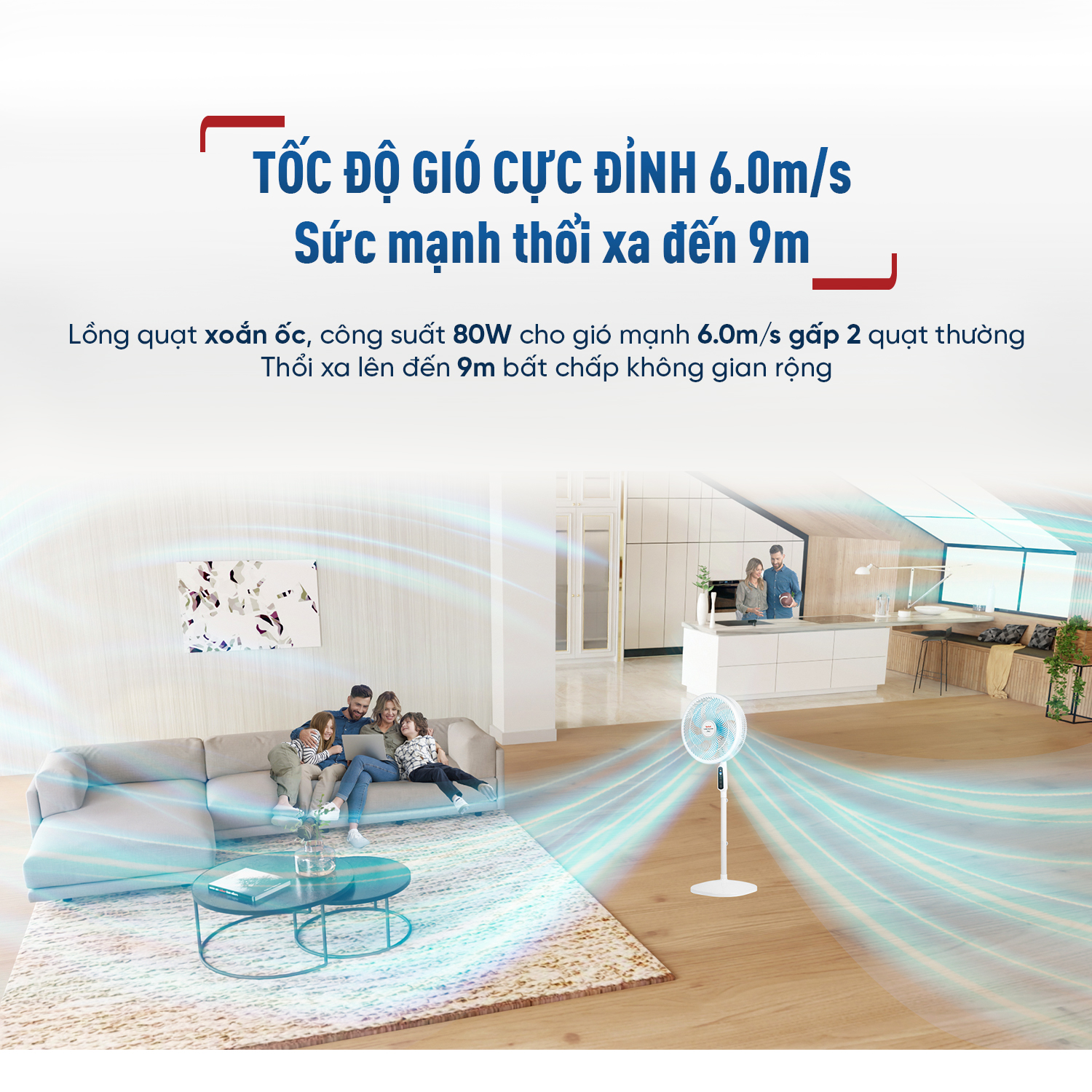 Quạt đứng có điều khiển từ xa Tefal Turbo Silence Plus VH689990 màu trắng cánh xanh - Hàng chính hãng