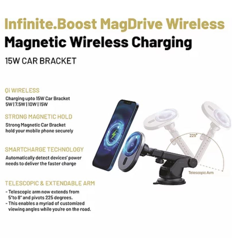 Giá Đỡ Sạc Không Dây  Infinite.BOOST MagDrive 15W Wireless Car Bracket Dành cho xe hơi (ô tô)- Hàng Chính hãng