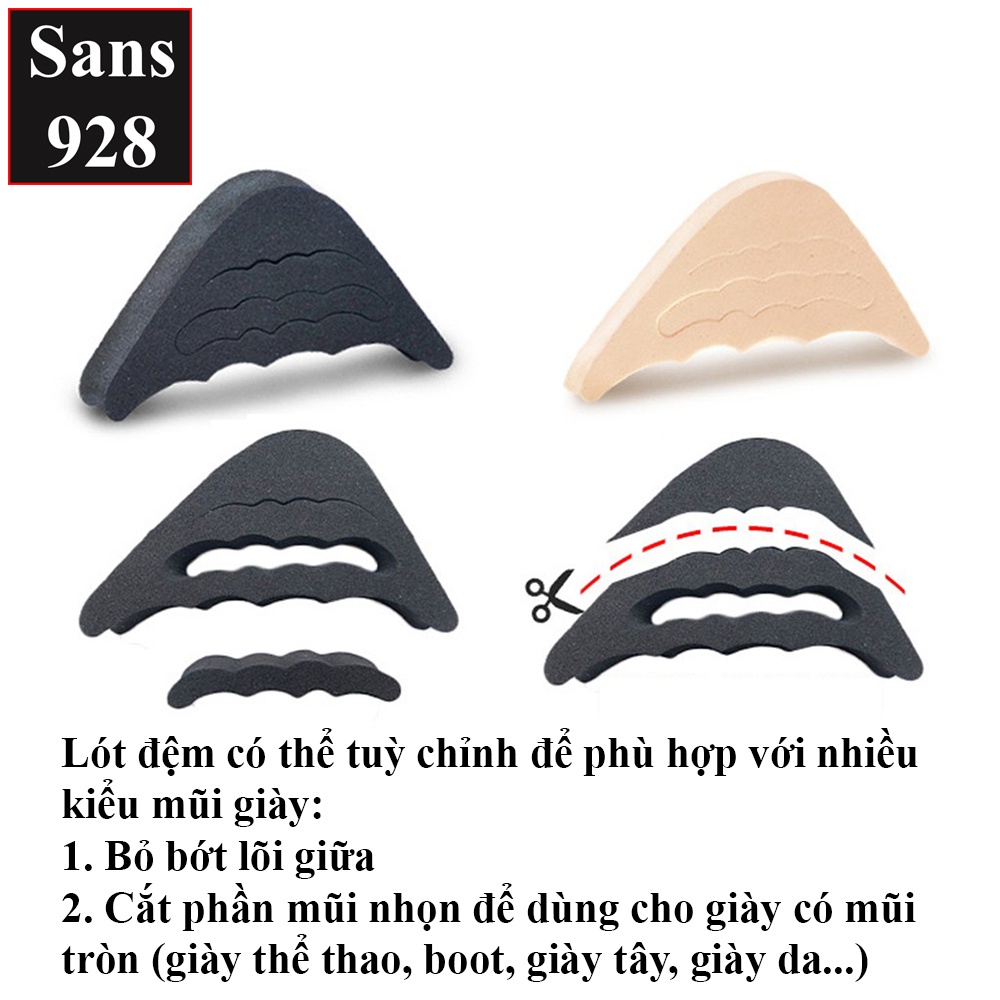 Miếng lót mũi giày cao gót Sans928 đệm lot giầy độn su non chống rộng trơn trượt nứt da đau giảm size êm chân