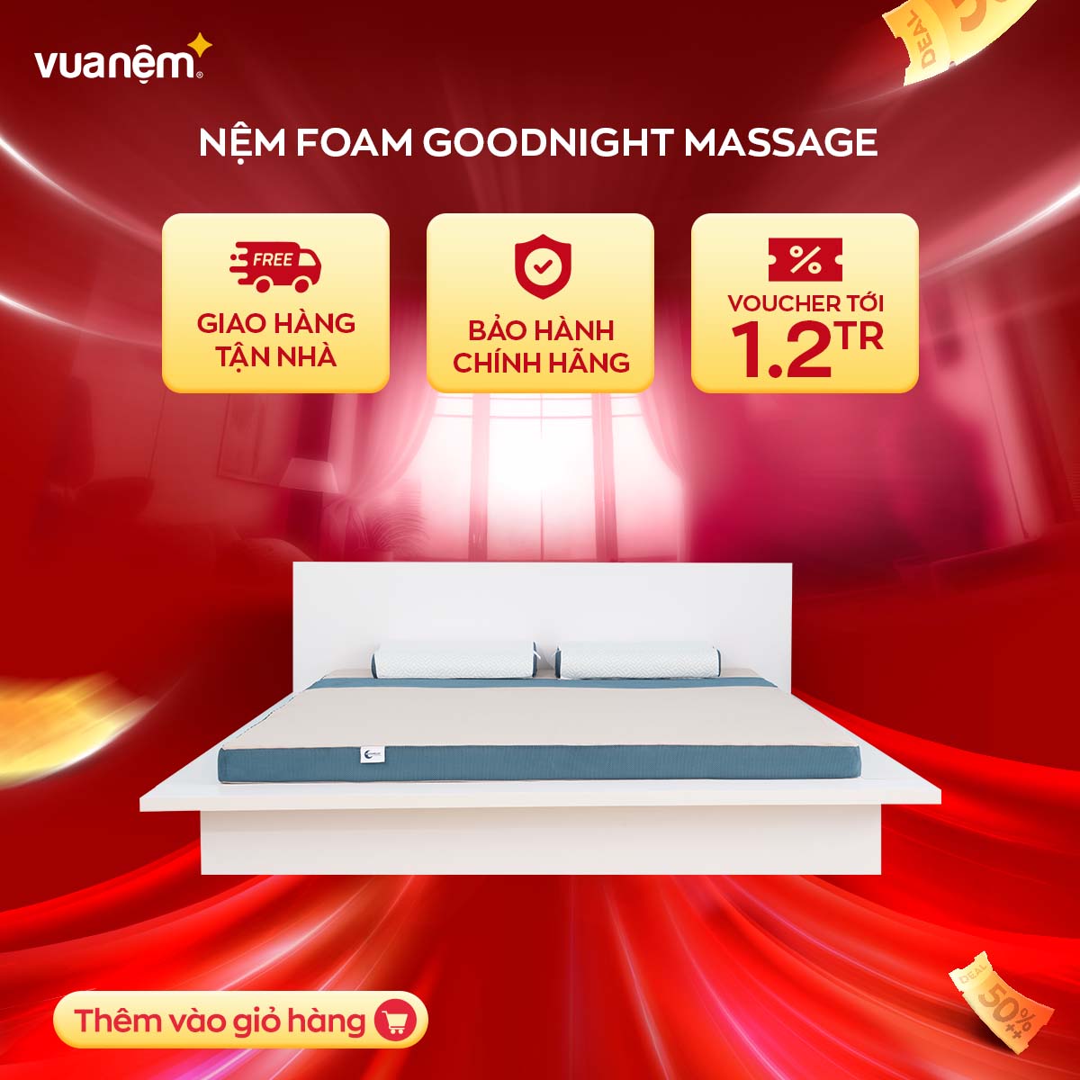 Nệm foam Goodnight Massage bán chạy số 1 Việt Nam 9cm tại Vua Nệm - Cấu trúc lượn sóng duy trì tư thế tự nhiên của cột sống