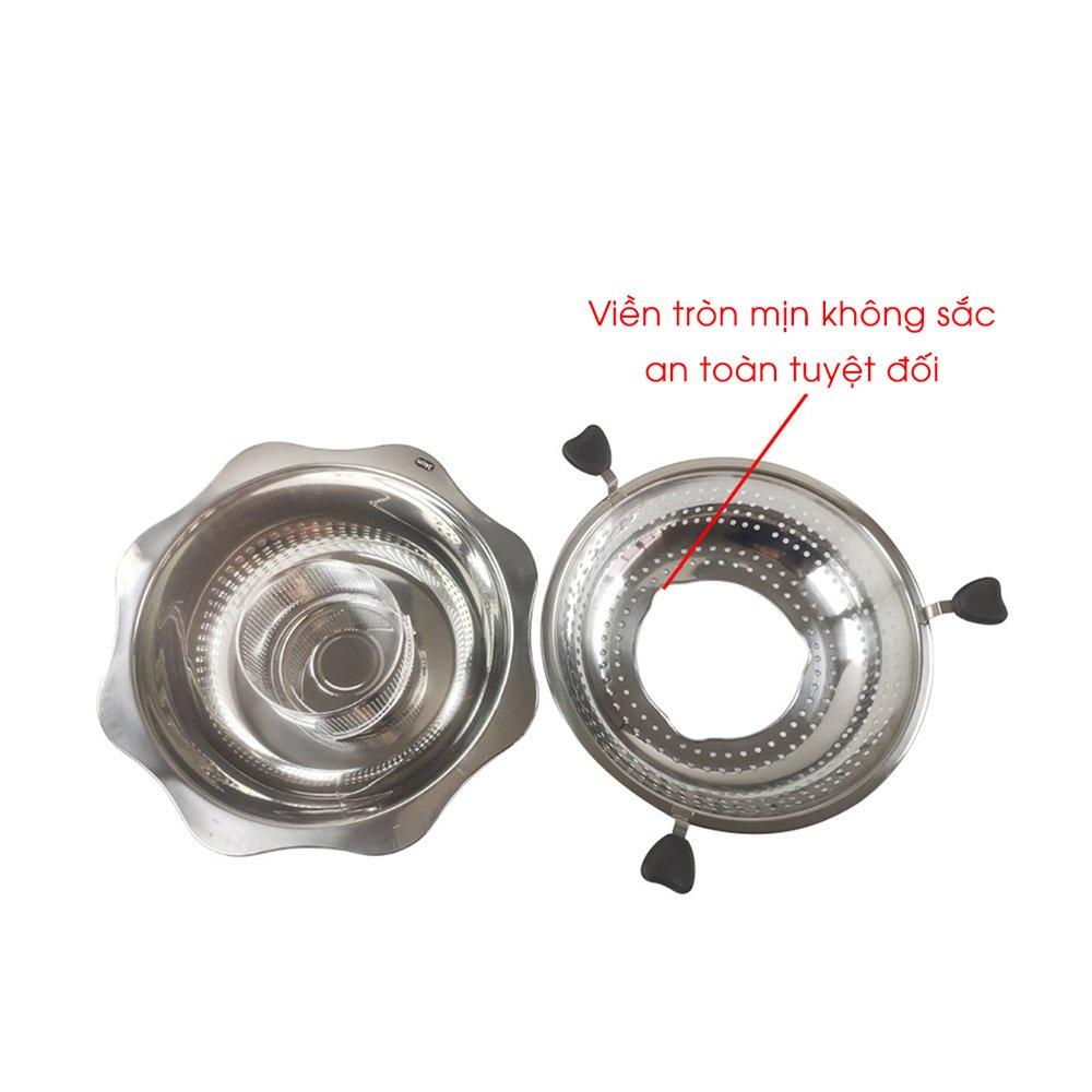 Nồi lẩu xoay nâng thông minh tiện lợi 2 tầng 2 khoang bằng inox 304 dày cho 4 - 6 người ăn với đường kính 32cm..