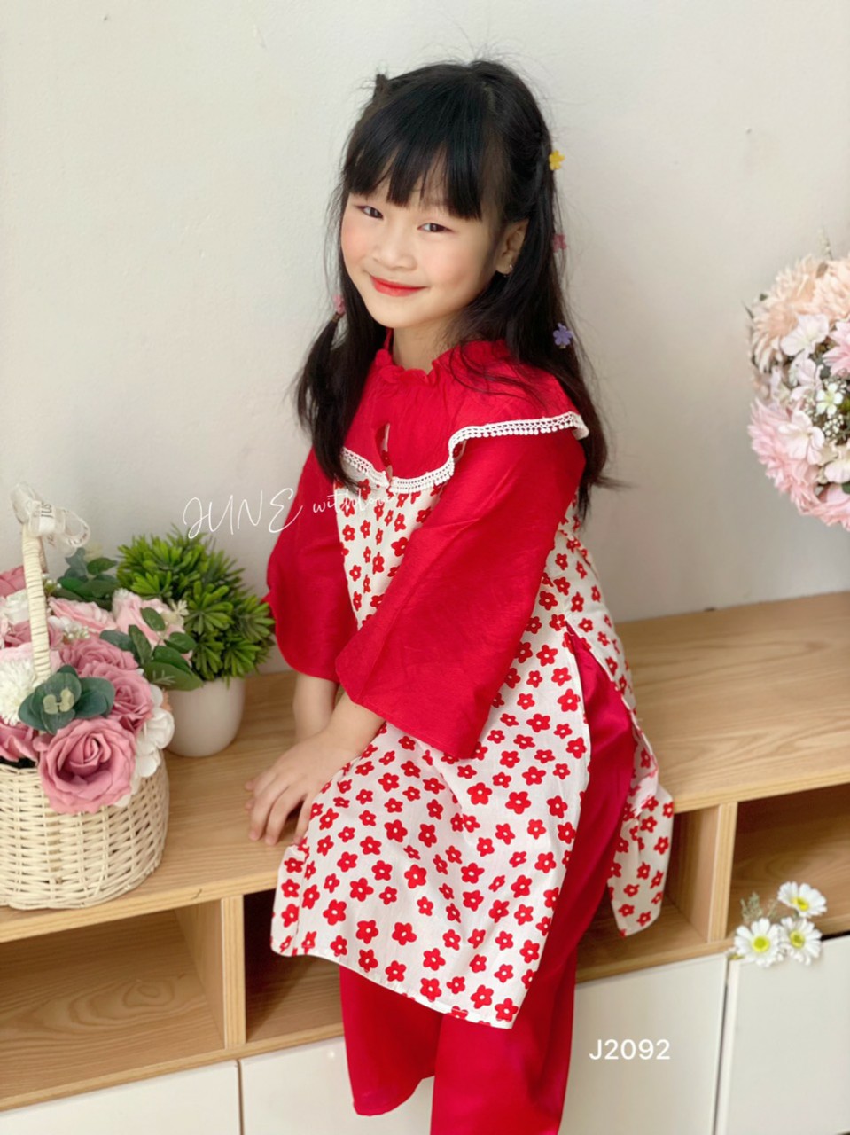 Áo dài hoa cách tân mặc tết cho bé gái bigsize 12-29kg hàng thiết kế cao cấp