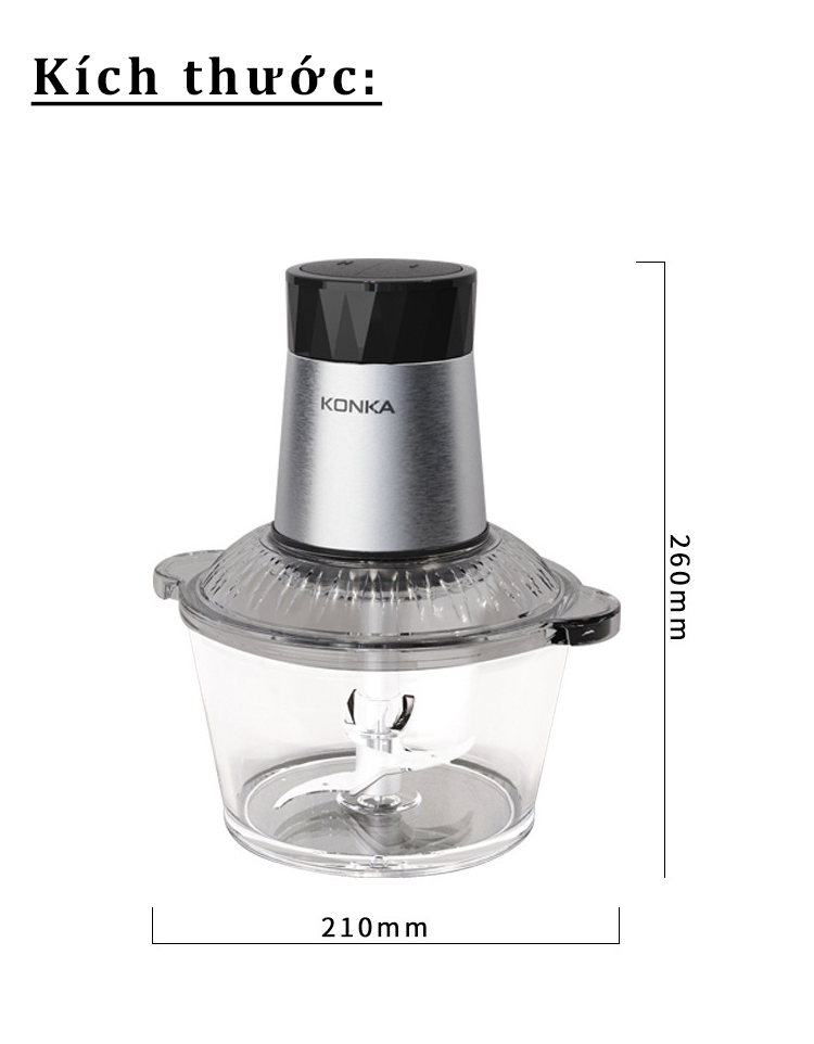 Máy xay thịt đa năng KONKA KJ-FP201 Cối thủy tinh 2 Lít với 4 lưỡi inox 304 Công Suất 250W - HÀNG CHÍNH HÃNG