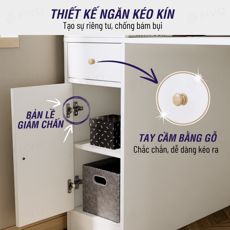 Bàn Học, Bàn Làm Việc Kết Hợp Kệ Sách FD04 FIVO, Gỗ Chống Ẩm Cao Cấp, Lắp Ráp Đơn Giản, Thiết Kế 3 Trong 1