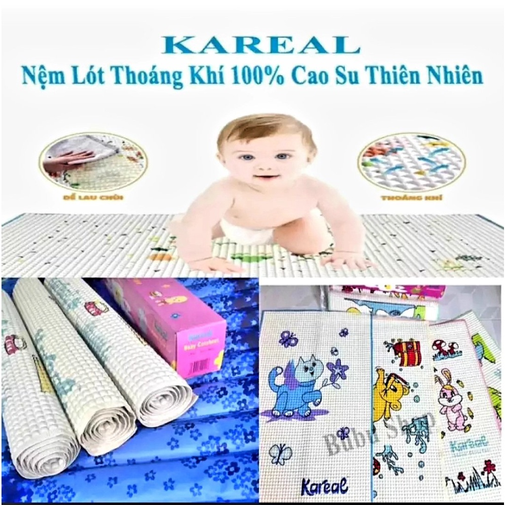 Nệm lót Kareal 100% cao su thiên nhiên cho bé nhỏ, sơ sinh, nệm cao su chống thấm nước, siêu mát mịn