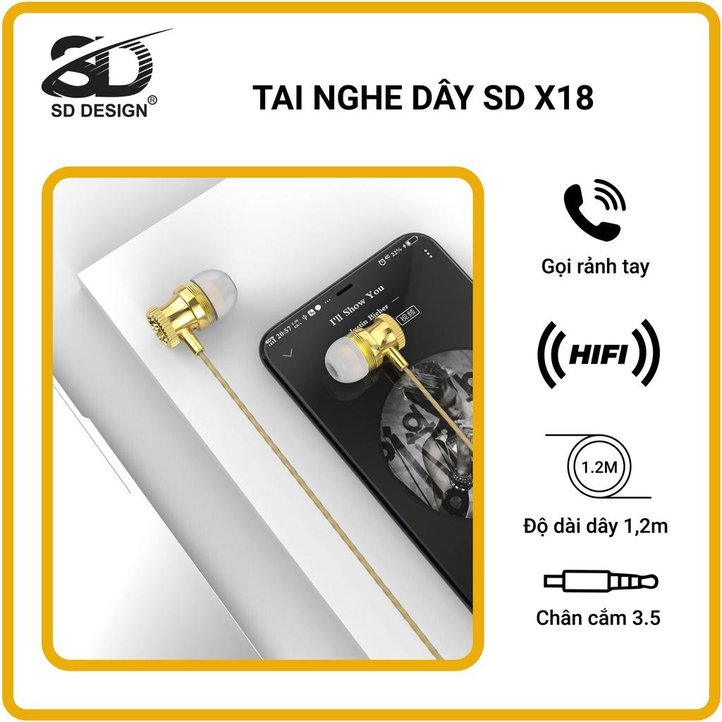 Tai Nghe dây Nhét Tai SD Design X18 với jack cắm 3.5mm tương thích với mọi dòng điện thoại, thiết bị điện tử