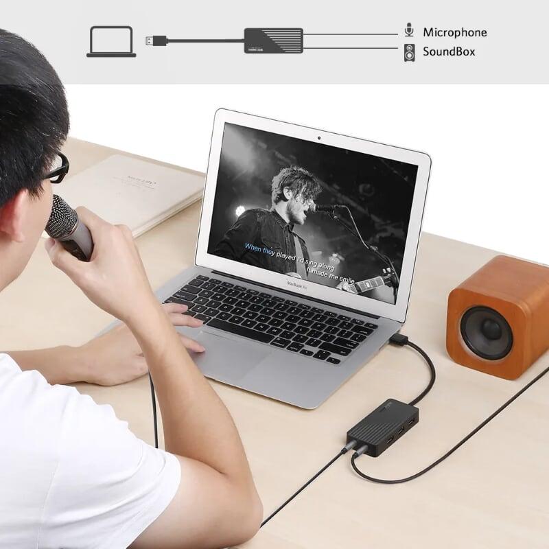 Ugreen UG30420CR133TK 30CM màu Đen Bộ chia HUB USB 3.0 sang 3 USB 3.0 + cổng âm thanh 3.5mm hỗ trợ nguồn MICRO USB - HÀNG CHÍNH HÃNG