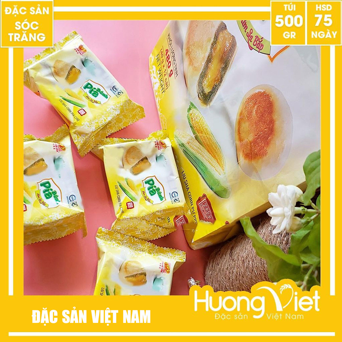 Bánh pía kim sa BẮP tan chảy 480g, bánh pía kim sa chay không trứng muối