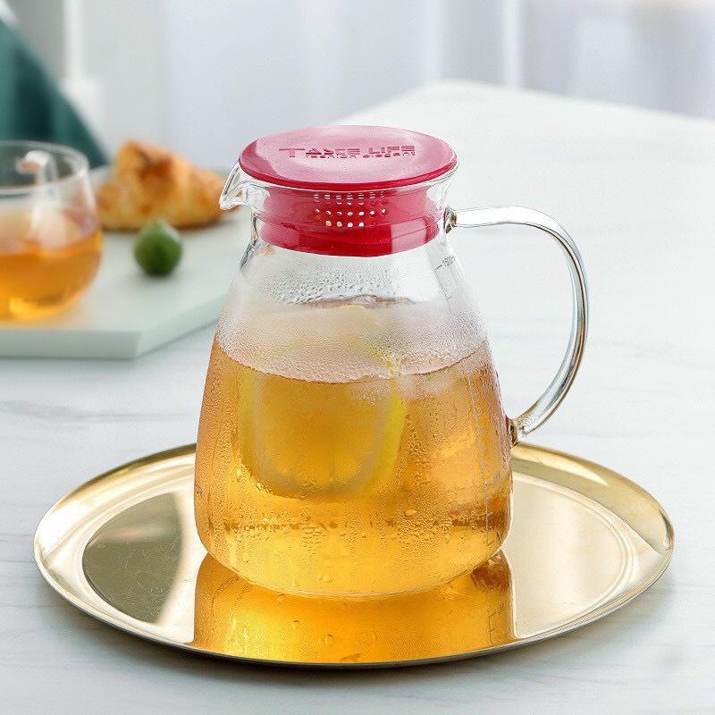 Bình đựng nước uống thủy tinh chịu nhiệt cao cấp lên tới 400 độ C nắp nhiều màu