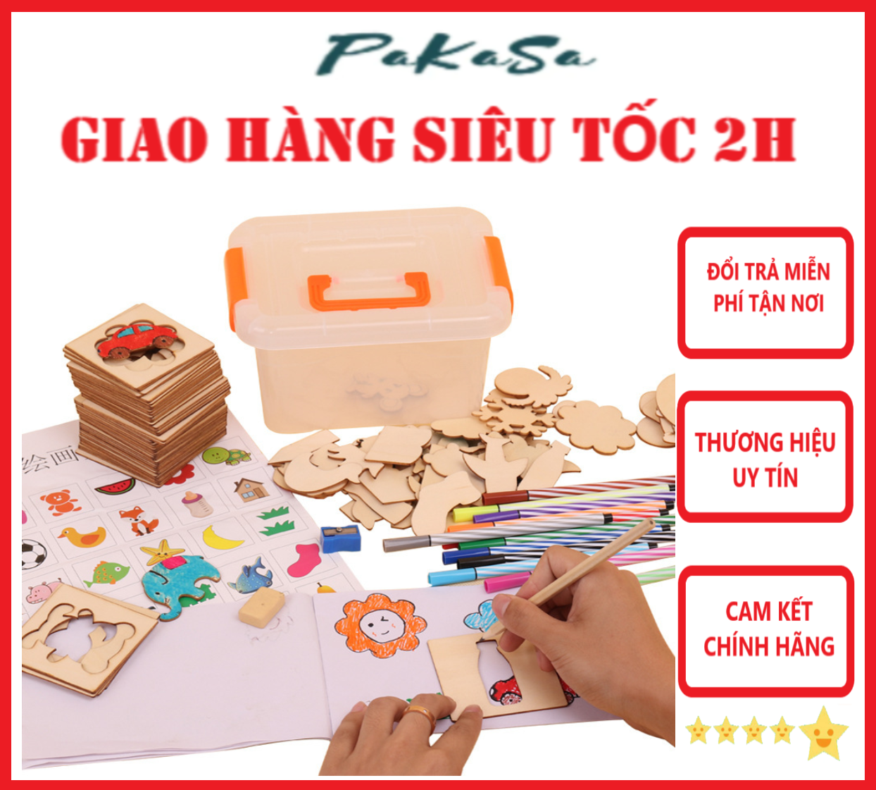 Bộ Khuôn Hình Vẽ Theo Chủ Đề Bằng Gỗ Kèm Bút Màu Cho Bé Có Hộp Đựng Tiện Dụng - Chính Hãng