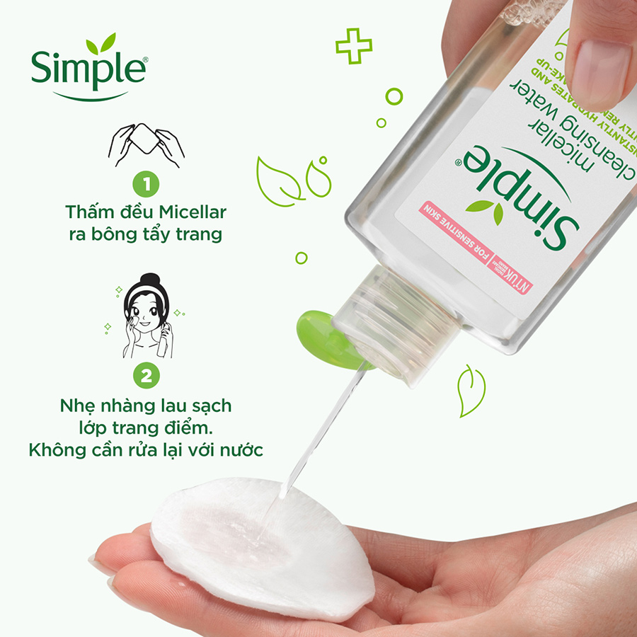 Nước tẩy trang Simple Micellar làm sạch trang điểm vượt trội - không chứa cồn gây khô rát 200ml [CHÍNH HÃNG ĐỘC QUYỀN]