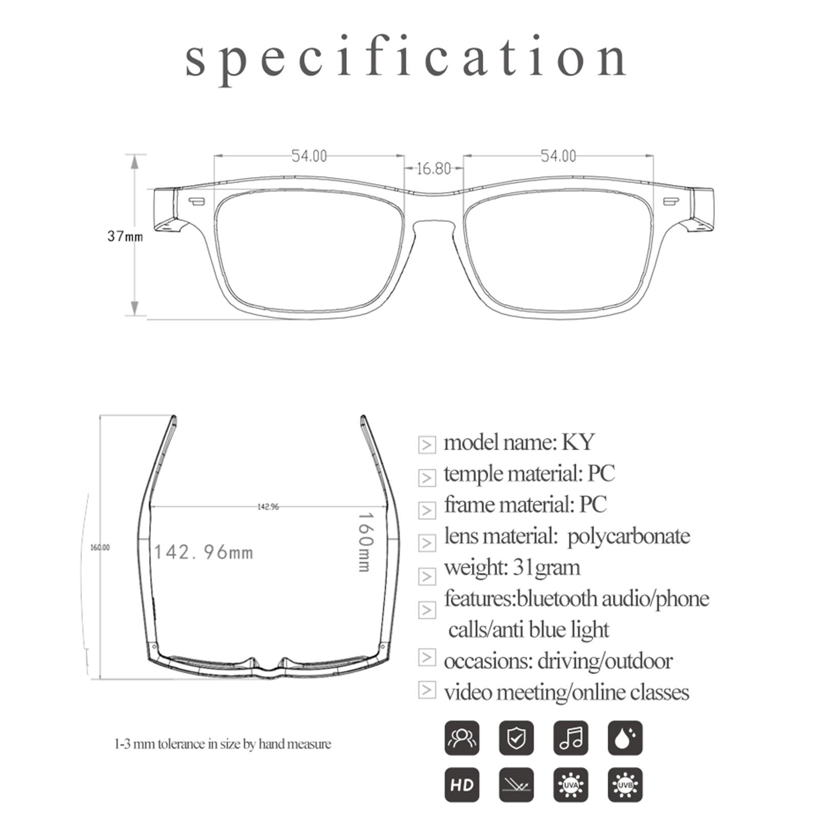 Smart Audio Glasses Wirelessly BT Music Glasses Music & Hands-Free Calling Polarized Eyeglasses Frame with Microphone for Men Women