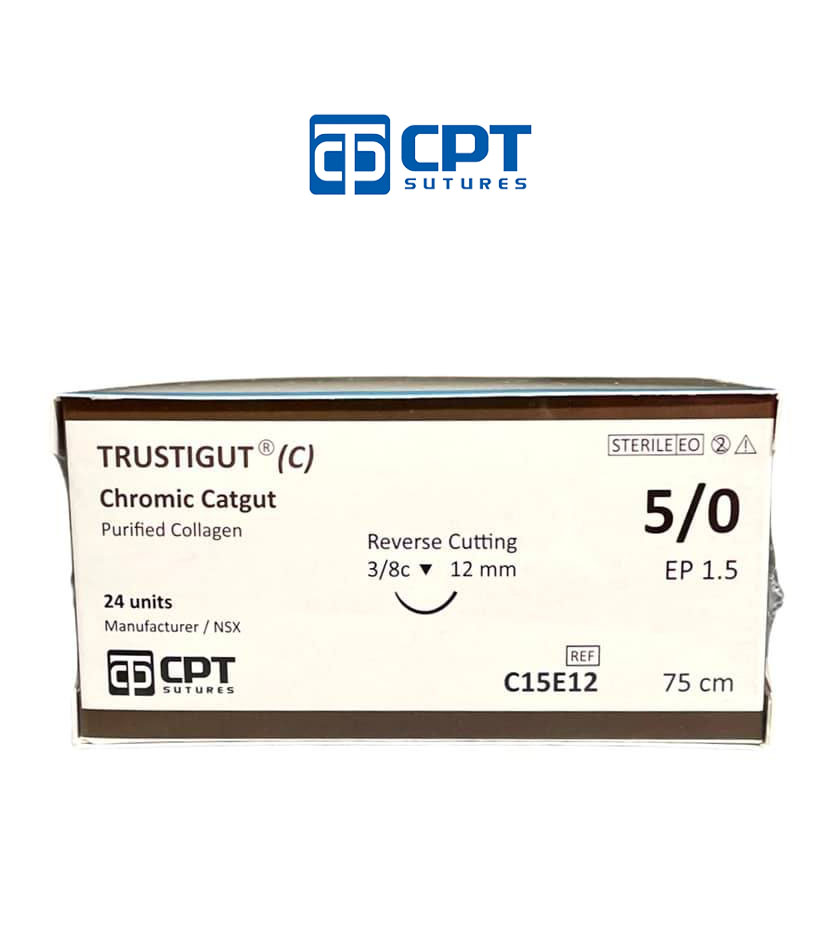 Chỉ phẫu thuật tự tiêu tan chậm CPT Trustigut (C) Chromic Catgut số 5/0 - C15E12