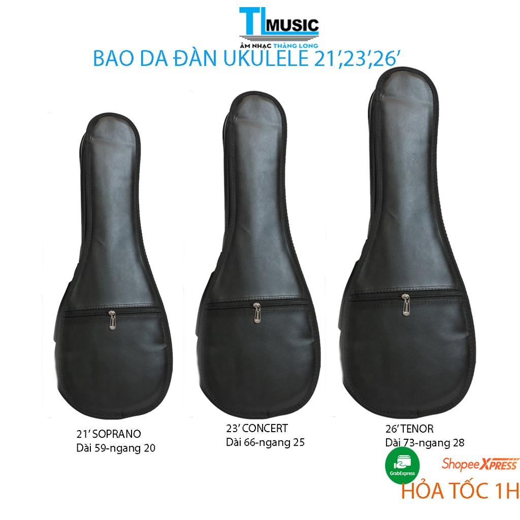 Bao (túi)da đựng đàn ukulele đủ size- bao da 3 lớp chống nước, size soprano, concert, tenor (21,23,26 inch)