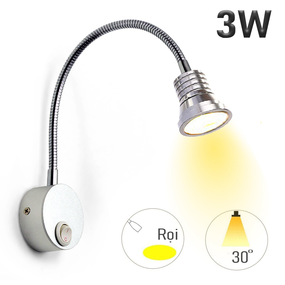 Đèn đọc sách đầu giường Led 3W-220V, Đèn rọi gắn tường 3 bóng siêu sáng soi tranh trang trí phòng ngủ, Phòng khách, Nhà hàng, Khách sạn, Showroom