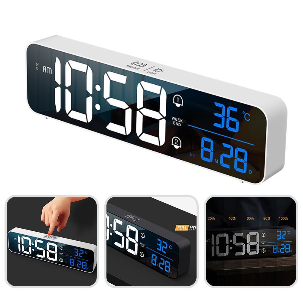 LED Digital Alarm Clock Rechargeable Temperature Date Display Desktop Mirror Clocks Home Table Bedside Decor Electronic Clock
