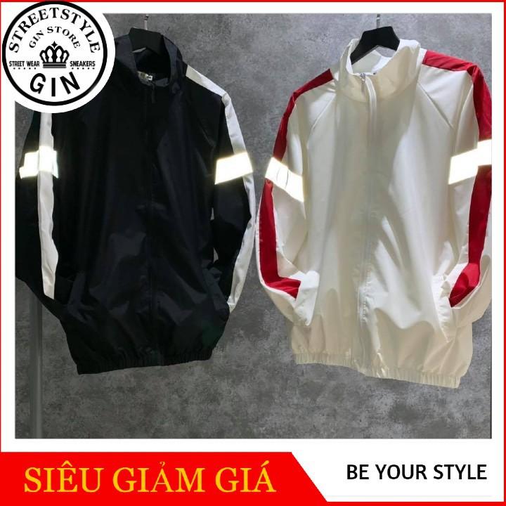 Áo khoác dù phản quang đen - trắng