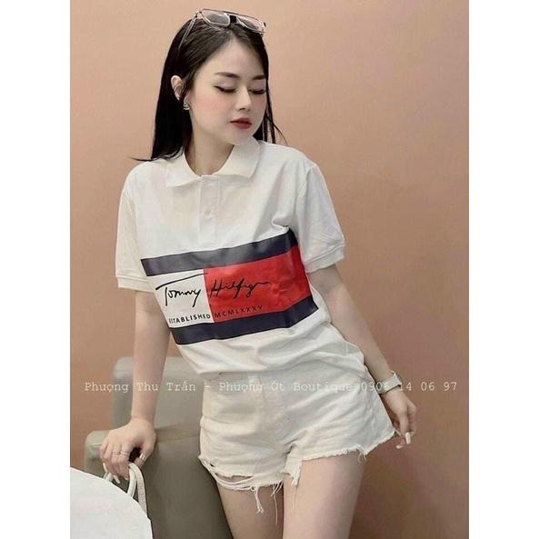 Áo polo trắng đen phối đỏ
