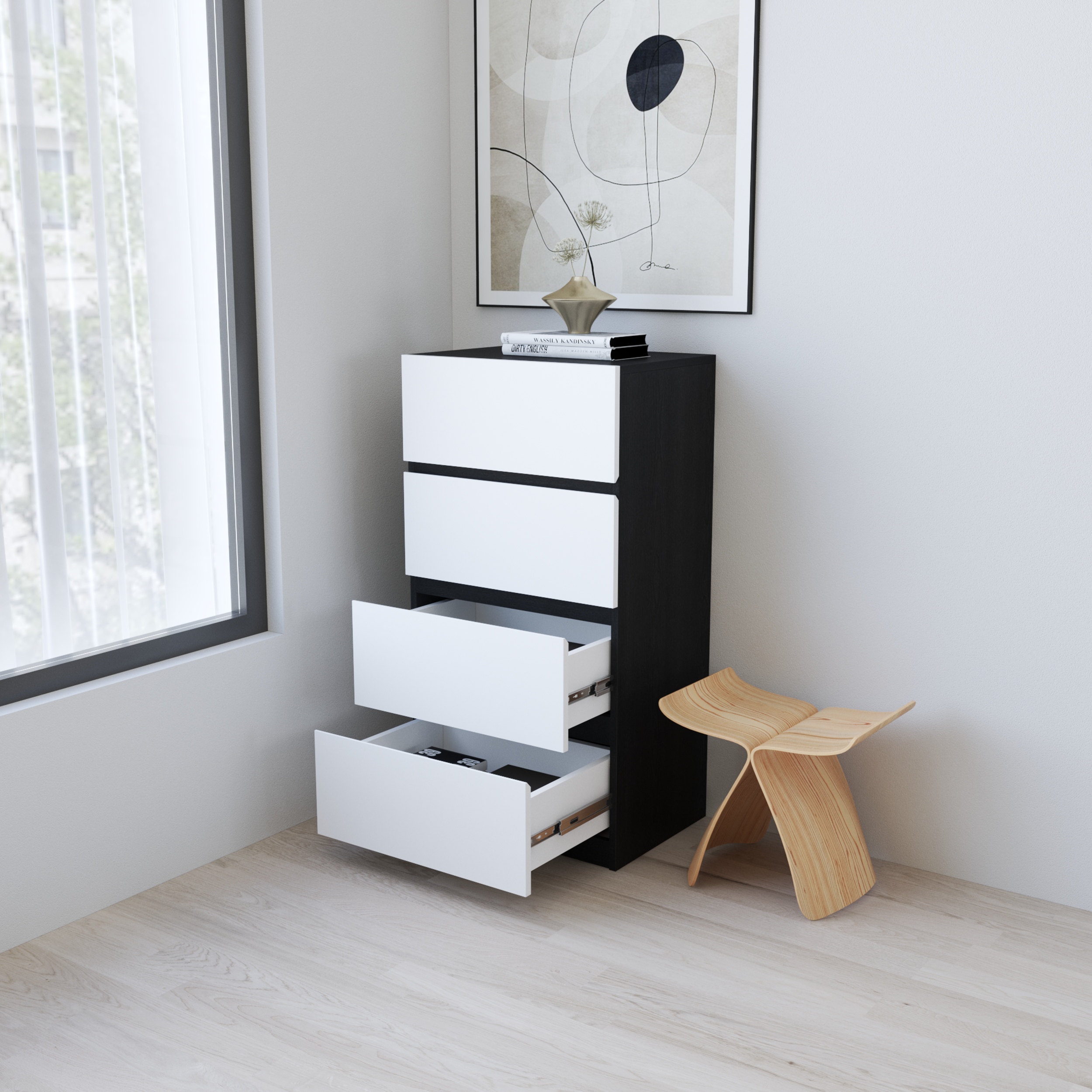 HAPPY FURNITURE , Tủ lưu trữ 4 ngăn kéo - KALA, THK_293 , 55cm x 40cm x 105cm DxRxC
