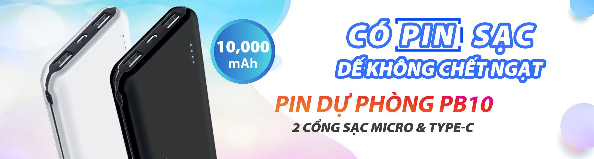 Pin dự phòng Vivumax PB10 với dung lượng 10.000 mAh – 2 cổng đầu vào (Micro &amp; Type-C), Pin Polymer, chất liệu PC chống cháy cao cấp – Hàng Chính Hãng