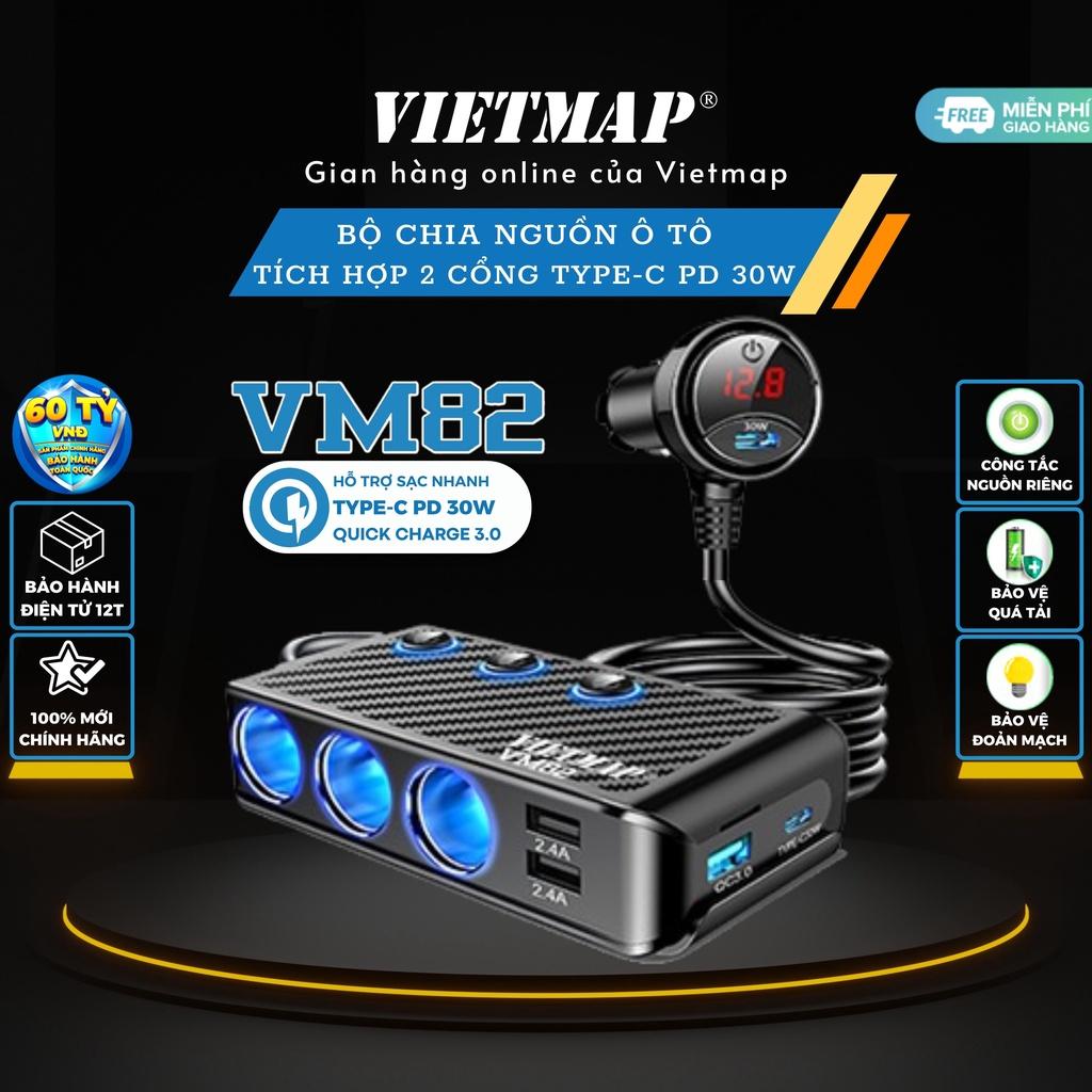 VIETMAP VM82 - Bộ chia sạc ô tô đa năng - Sạc nhanh Type-C PD 30W và QC 3.0 - Hàng chính hãng