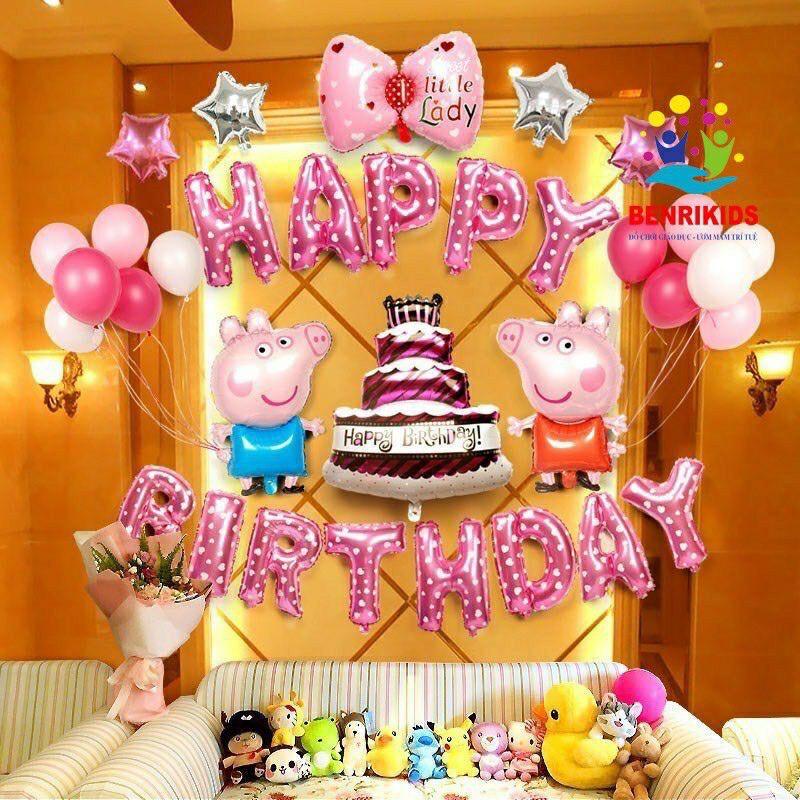 Set trang trí sinh nhật Heo Peppa màu Xanh hoặc Hồng - Set trang trí sinh nhật bé trai và bé gái dễ thương S
