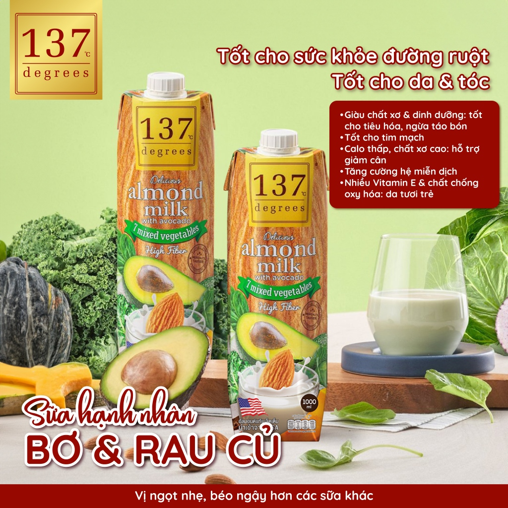 Sữa hạt Hạnh Nhân Bơ &amp; Rau củ 137 DEGREES 1000ml
