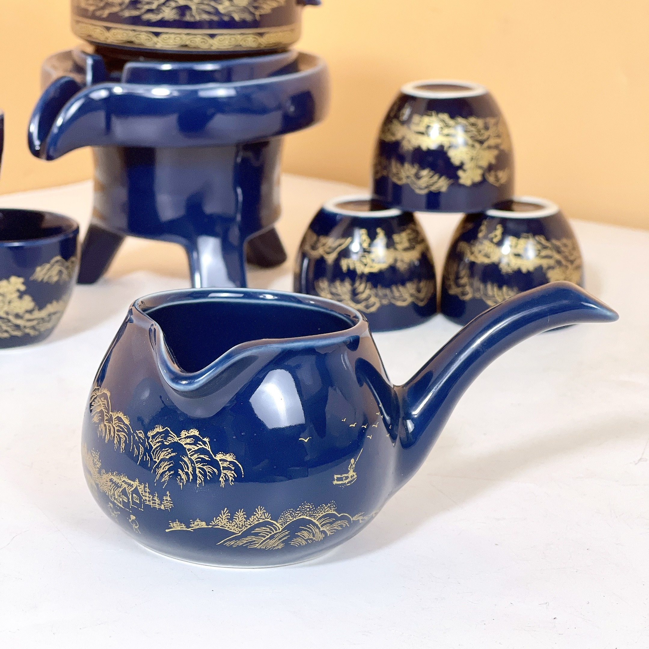 Bộ Ấm Chén Pha Trà Cối Xay màu xanh Gốm Sứ Gosu