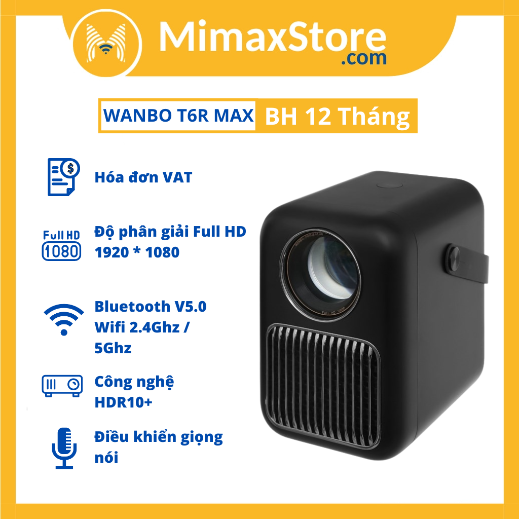 Máy Chiếu Xiaomi WANBO T6R MAX FULL HD 1080P ANDROID 9.0 Tự Động Lấy Nét | Hàng Chính Hãng | Màu Trắng/Đen