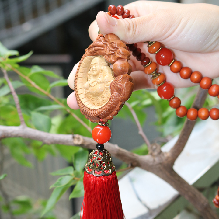 Dây treo xe ô tô Phật Thích Ca - Gỗ Hoàng Dương - Cầu bình an, may mắn - Thượng lộ bình an