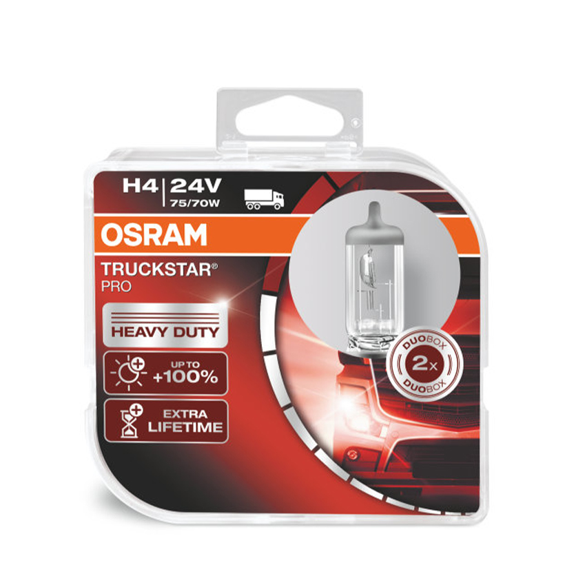 Combo 2 Bóng Đèn Halogen Tăng Sáng 100% OSRAM Truckstar Pro H4 24V 75/70W