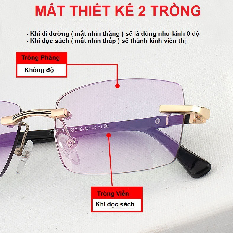 Kính Lão, Kính Viễn 2 Tròng Gọng Khoan Sang Trọng Vừa Dùng Đi Đường Vừa Dùng Đọc Sách, Chống tia Uv400, Chống Lóa - BLUE LIGHT