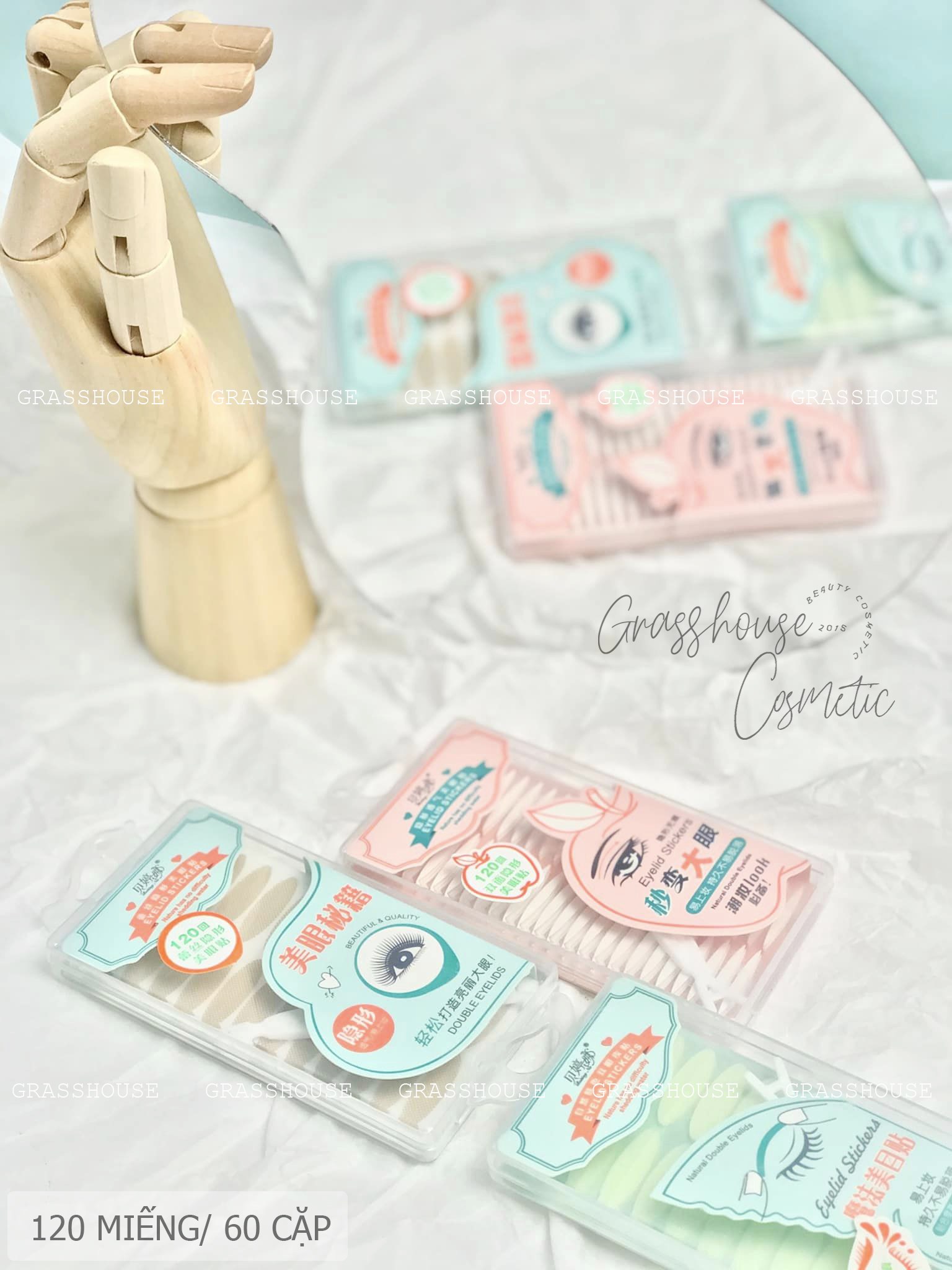 120 miếng dán kích mí đủ loại tự nhiên/ vô hình/ màu trơn  dính sẵn không cần dùng keo + tặng kèm kẹp gắp