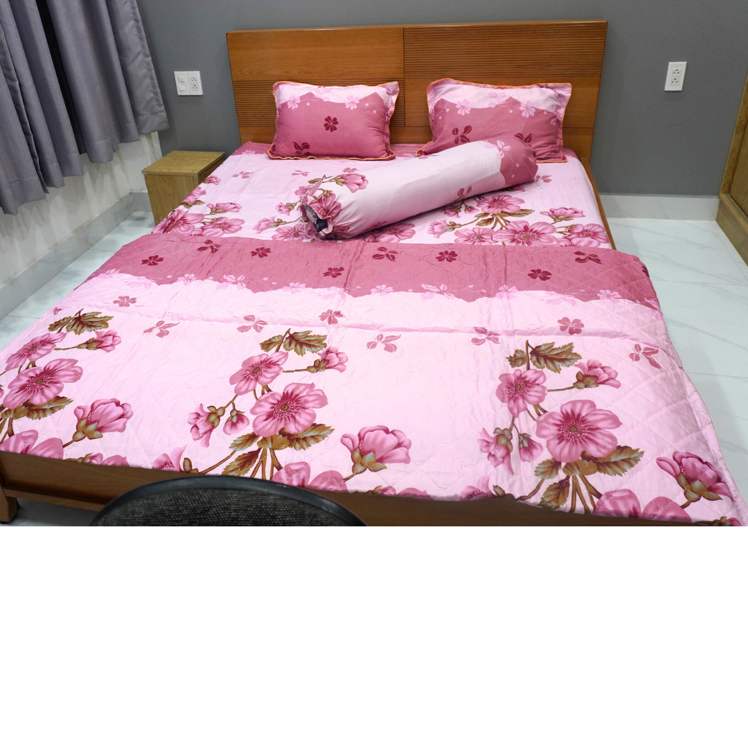 Bộ Drap Giường Có Chăn Hoa Xanh