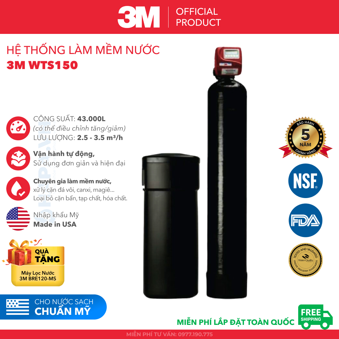Máy Làm Mềm Nước 3M WTS150 Cho Biệt Thự, Villa, Nhà Phố... 3MWTS150 Chuyên Xử Lý Nước Cứng Nhập Khẩu Mỹ - Hàng Chính Hãng 3M