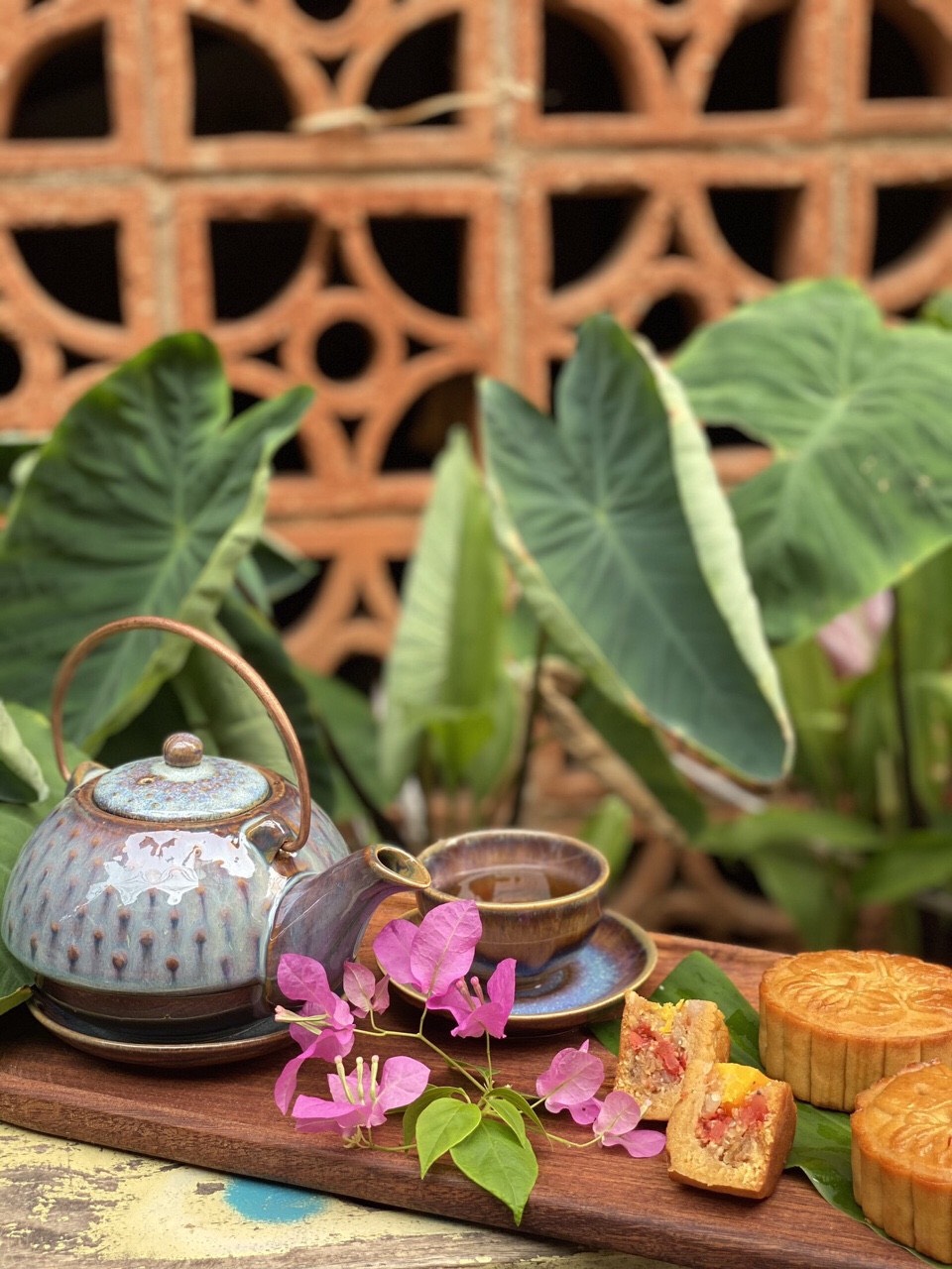Bộ trà gốm sứ Bát Tràng cao cấp men hồng tuyết trà