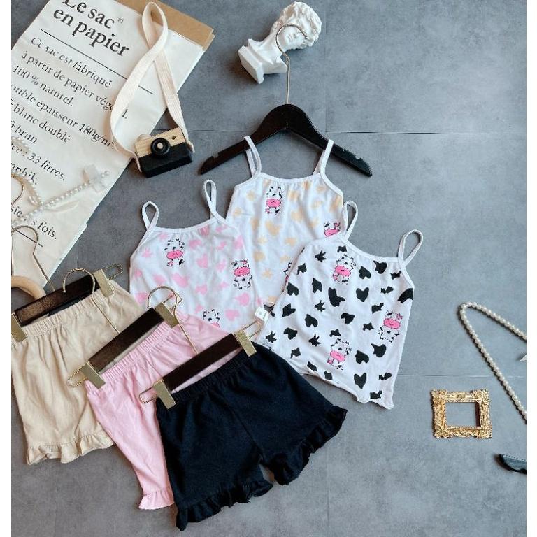 Bộ cotton 2 dây bé gái