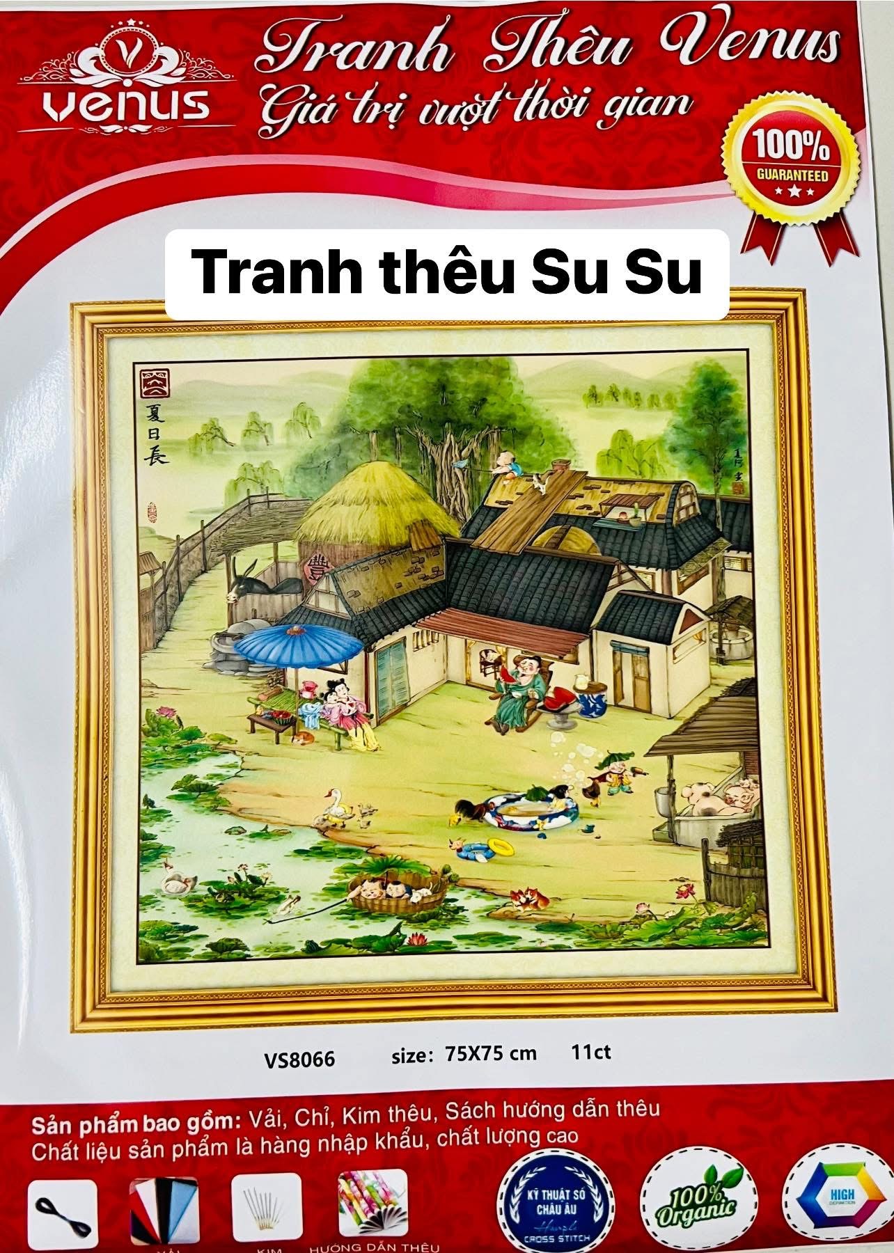 Tranh thêu kín Quê nhà an nhàn vs8066, kích thước 65 x 65 cm