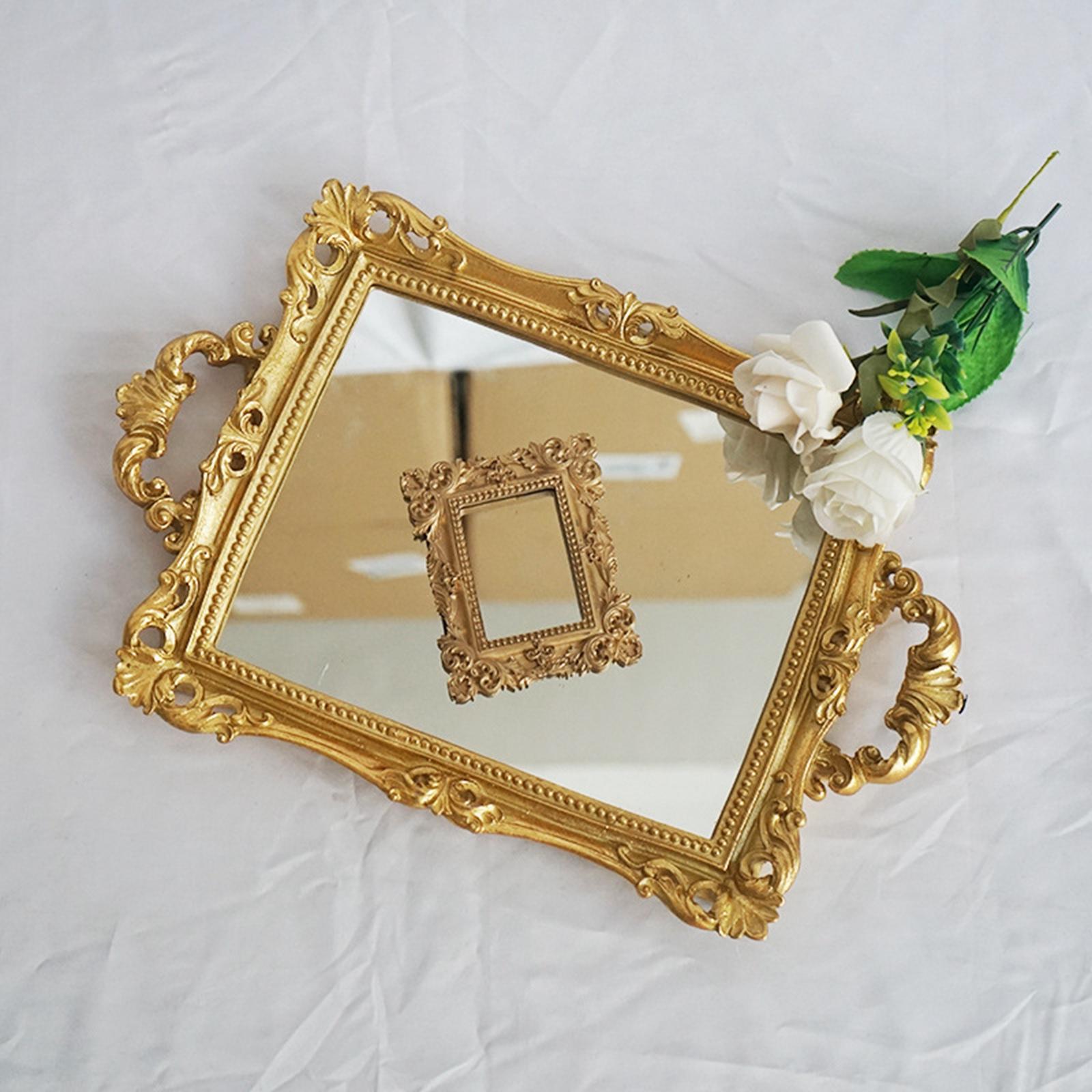 Ornate Vanity Mirror Tray Makeup Organizer Cosmetic Perfume Storage Rectangle Vanity Tray Jewelry Display Multipurpose Home Decoration