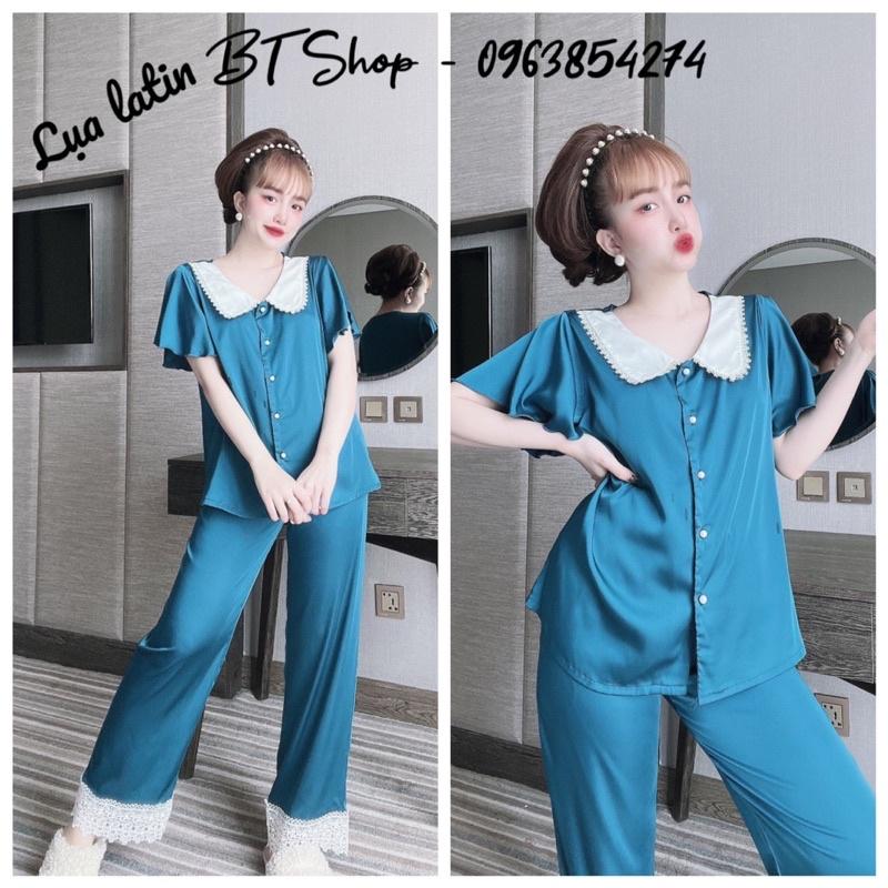Đồ ngủ mặc nhà lụa latin ren quần dài trơn freesize 42-57kg