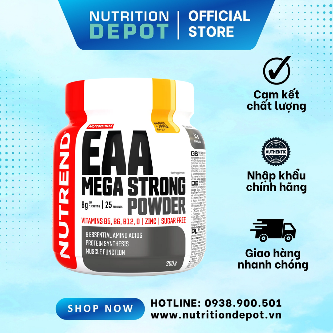 Thực phẩm bổ sung phục hồi cơ tối ưu Nutrend EAA MEGA Strong Powder (Hộp 300g) - Nutrition Depot Vietnam